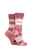 Ladies 2 Pair Jeep Fairisle Thermal Soft Top Boot Socks