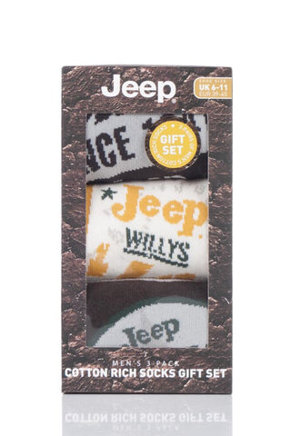 Mens 3 Pair Jeep Logo Gift Box Socks