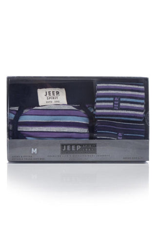 Mens 3 Pack Jeep Spirit Gift Boxed Striped Trunks and Socks